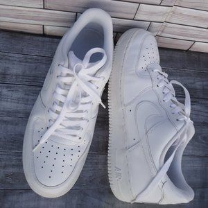 SIZE 11. Nike Air Force 1 women's white leather, low athletic sneakers shoes.